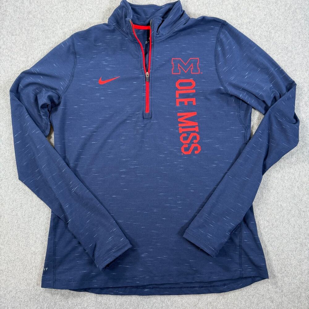 Ole Miss Rebels Nike Dri-fit Quarter Zip Pullover Women's Large Navy Blue Red